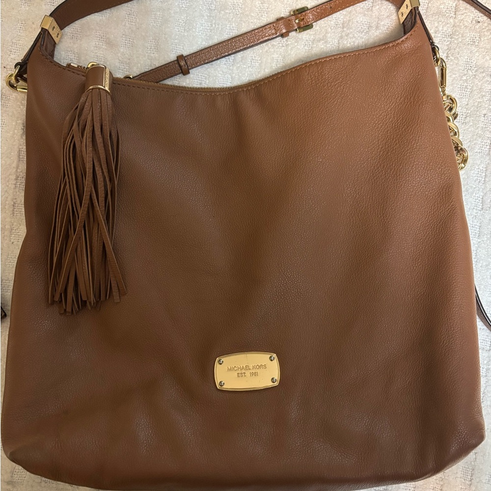 Michael Kors Tan Leather Shoulder Bag with Tassel